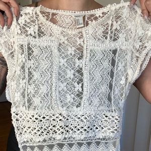 White lace crochet maxi dress